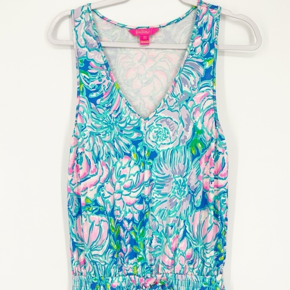 Lilly Pulitzer Paulina Jumpsuit In Full Bloom Aqua Blue Cottagecore Floral S - Picture 3 of 7